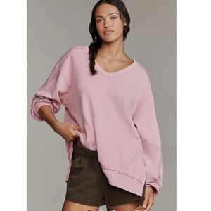 Pilcro Long-Sleeve V-Neck Oversized Popover Top XL Pink